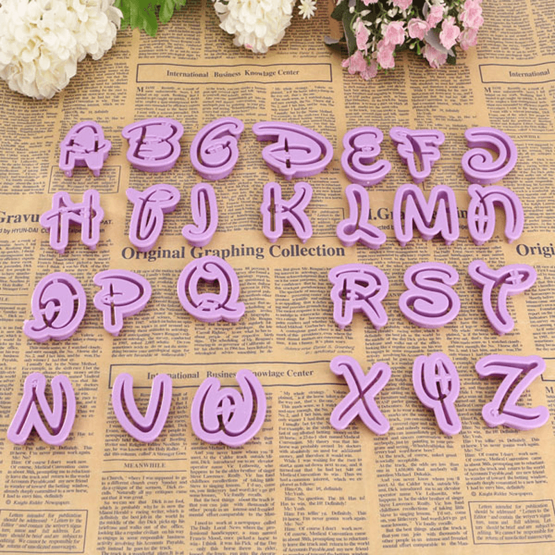 26PCS Plastic Alphabet Cookie Cutter Letter Biscuit Fondant Mold Cake Decorating Tool