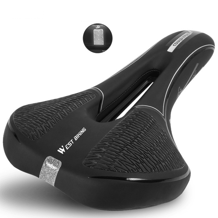 WEST BIKING Reflective PVC Surface Leather Bicycle Riding Saddle with Waterproof Non-Slip Outdoor