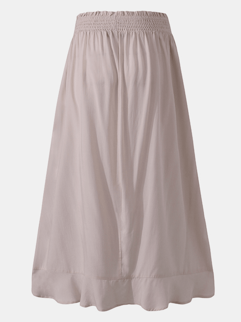 Women Solid Color Drawstring Shirred Waist Casual Skirts with Pocket