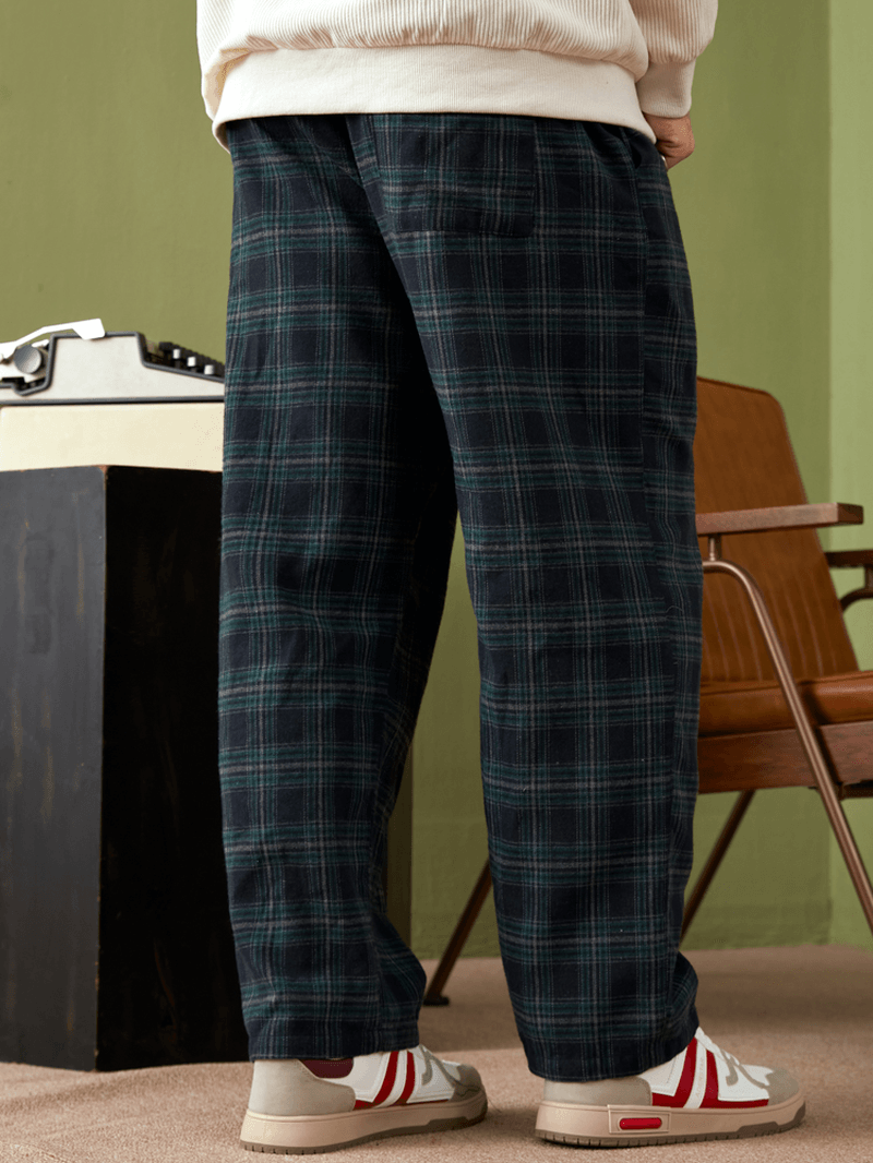 Mens Casual Retro Plaid Bottoms Ankle-Length Pants