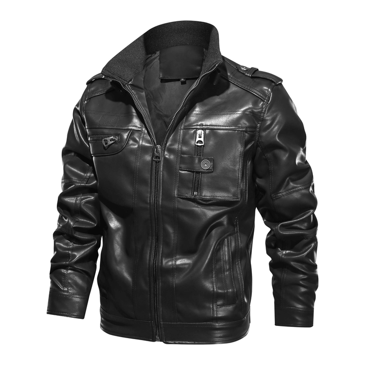 Men'S Leather Jacket Jacket Large Size Stand-Up Collar Leather Clothing Trend