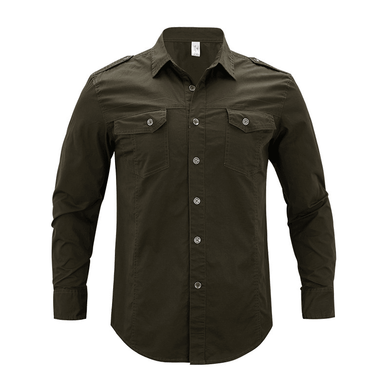 Men'S Military Long Sleeve Dress Shirt with Epaulets