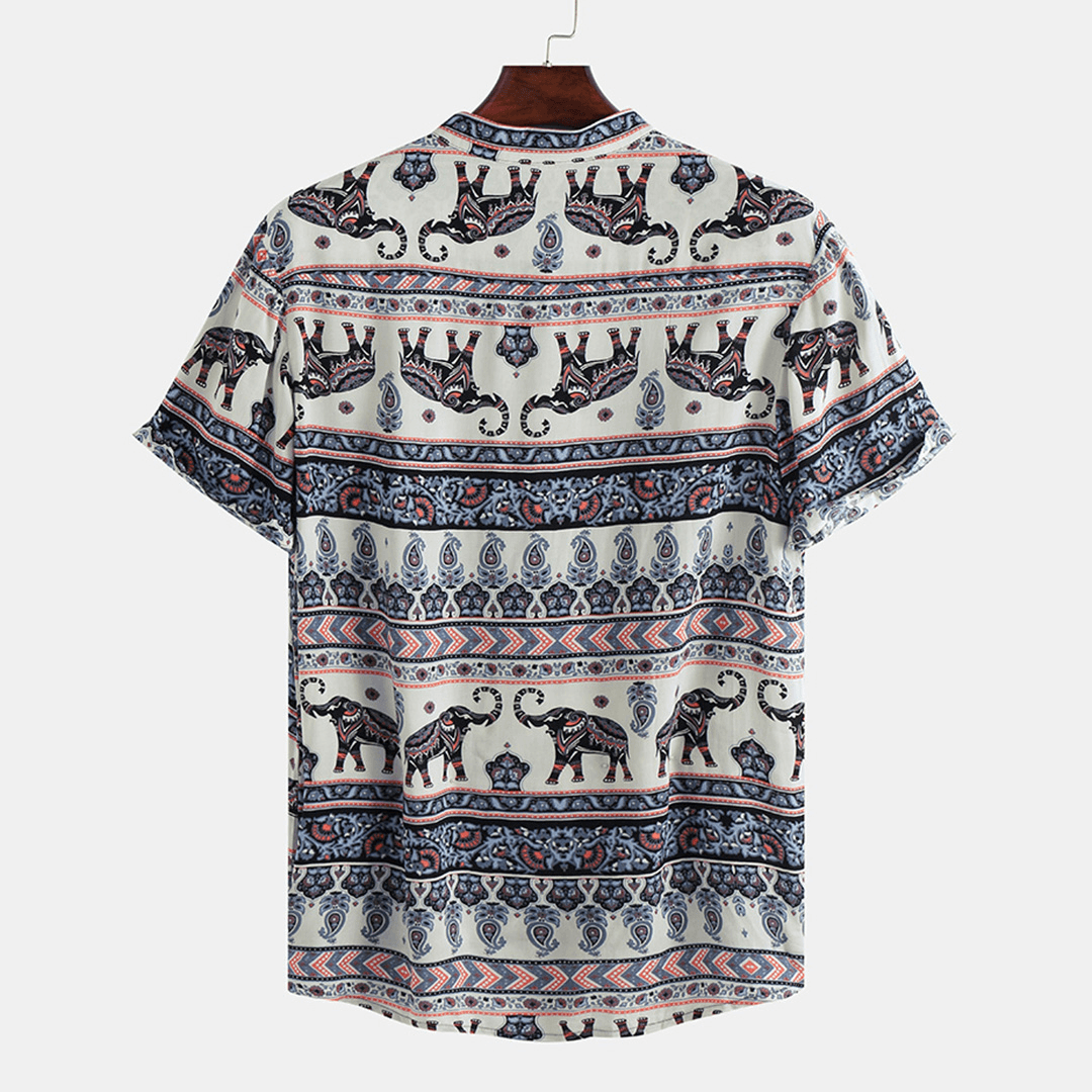 Mens Ethnic Style Pattern Printing Summer Loose Henley Shirt