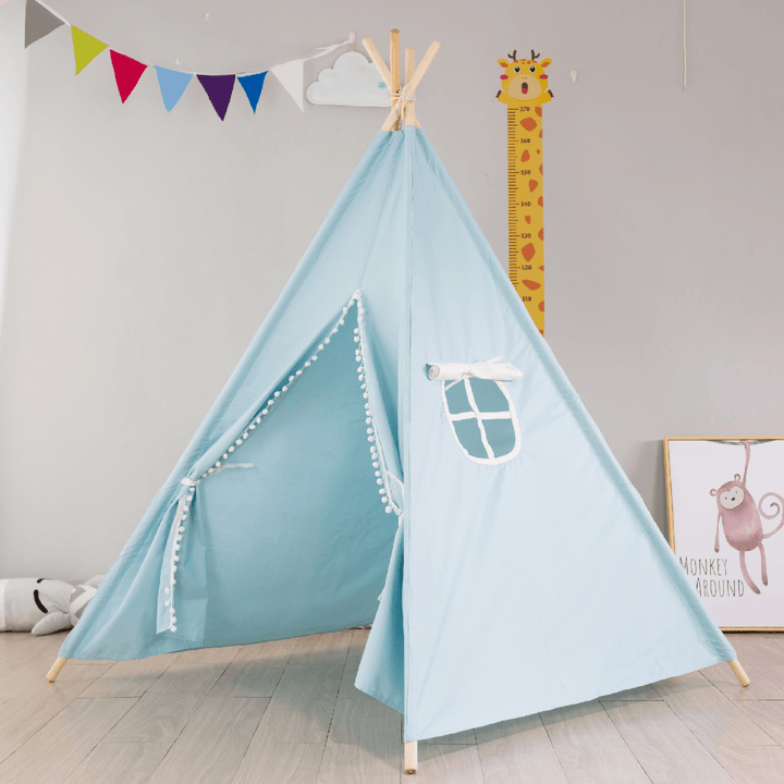 Children Portable Folding Tent Baby Game House with Fur Balls and Curtains Tent for Kid Walking Cushion