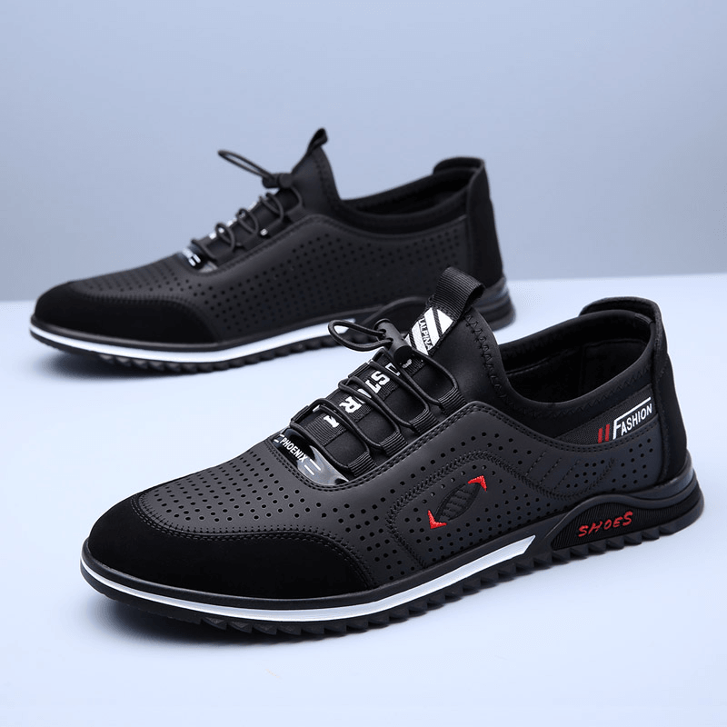 Men Cowhide Breathable Mesh Splicing Soft Bottom Non Slip Comfy Casual Business Shoes