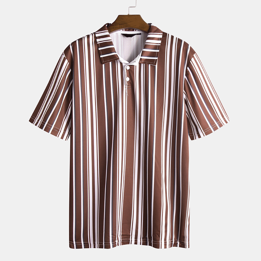 Mens Black White Stripes Printing Summer Golf Shirts