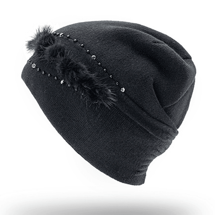 Women Outdoor Winter Thicken Ski Beanie Cap Earmuffs Flexible Knit Hat