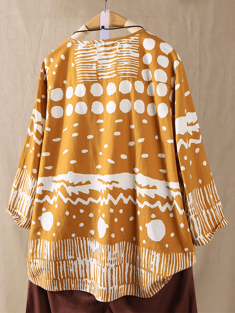 Women Polka Dot Print 3/4 Sleeve Loose Vintage Blouse