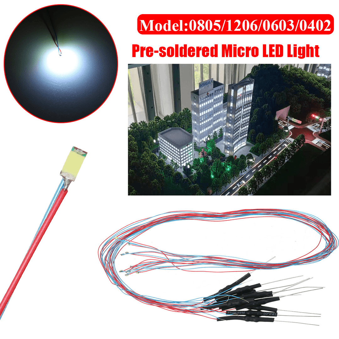 10PCS 30CM 0805/1206/0603/0402 Pre-Soldered Micro LED Light with Resistance for Sand Table Model 12V - MRSLM