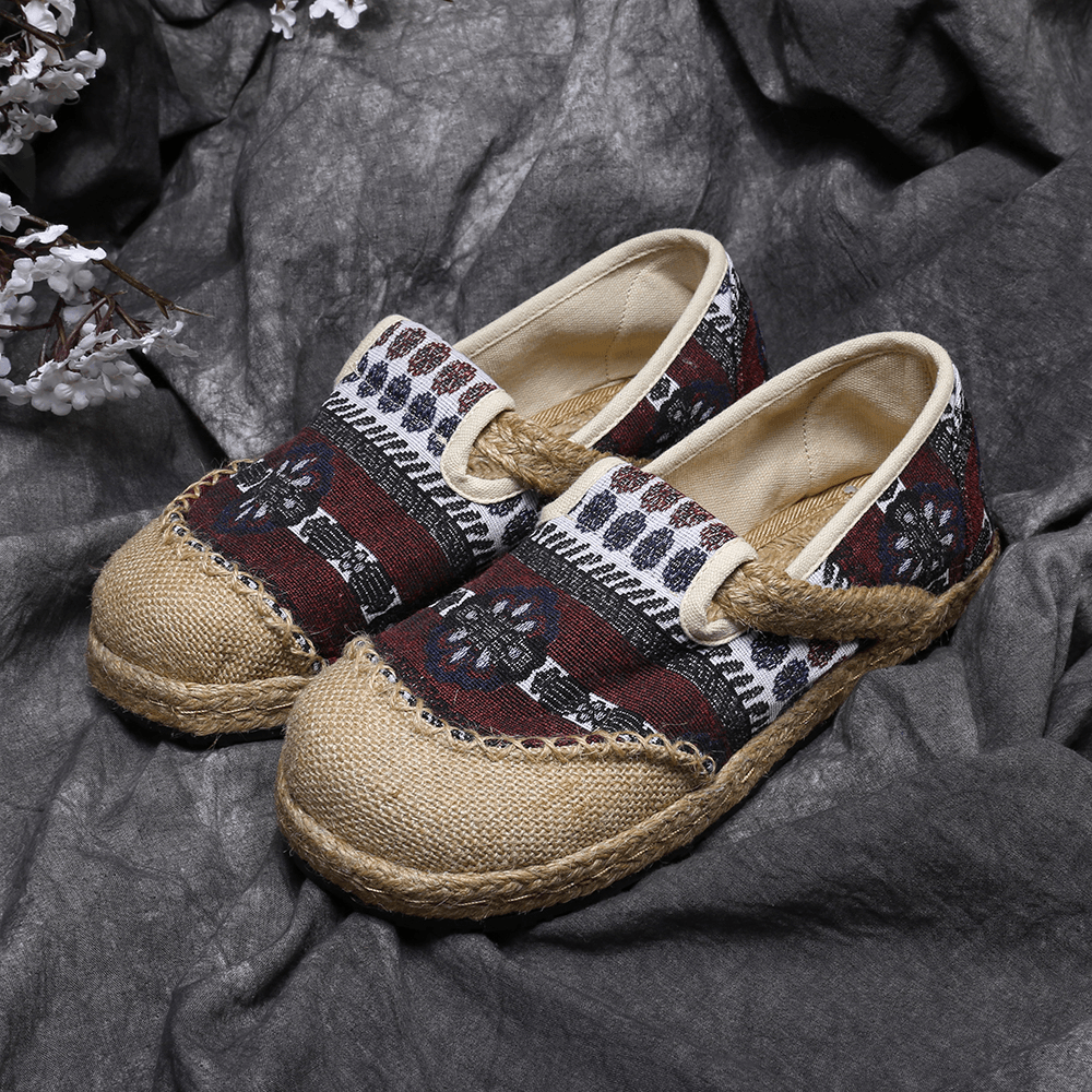 Women Linen Straw Pattern Casual Slip on Espadrille Flat Loafers