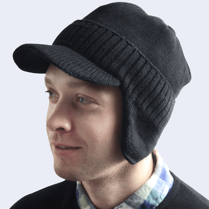 Men'S Velvet Hat with Eaves Autumn and Winter Pullover Cap Bib Set Ear Protection Warm Woolen Cap