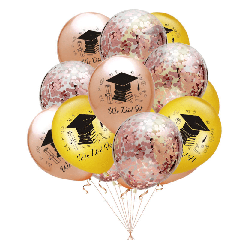 10Pcs Graduation Balloons Gold Silver Black Latex Balloon