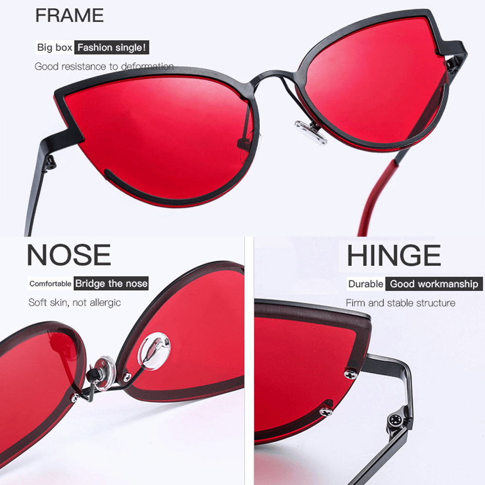 Unisex Metal Cat-Eye Small Frame Colorful Lens Anti-Uv Sunglasses