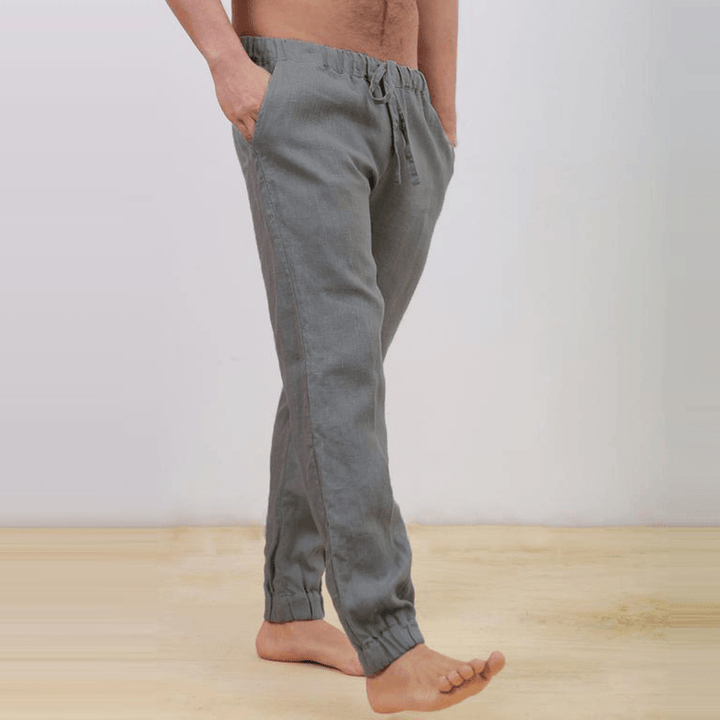 Mens Cotton Breathable Elastic Waist Casual Pants