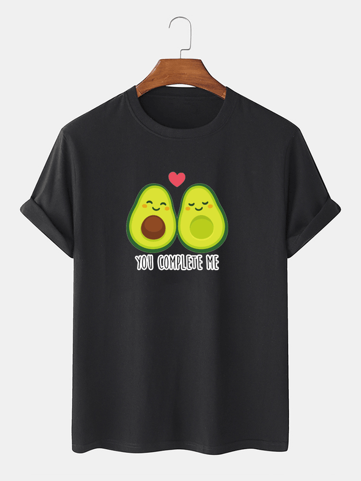 Men 100% Cotton Funny Cartoon Avocado Couple Printed Short Sleeve T-Shirts