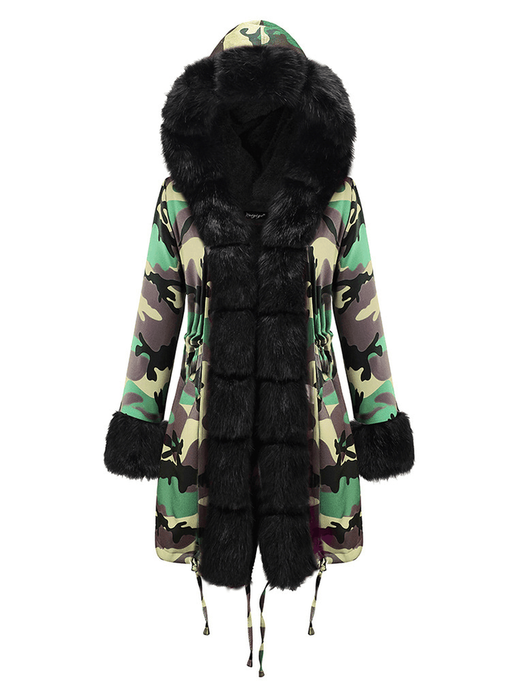 Long Sleeve Print Fur Collar Hooded Thick Coats - MRSLM