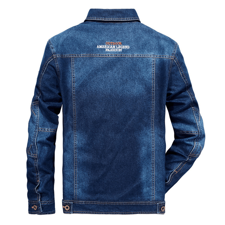 Mens Big Size Denim Embroidery Letter Patchwork Badge Jacket