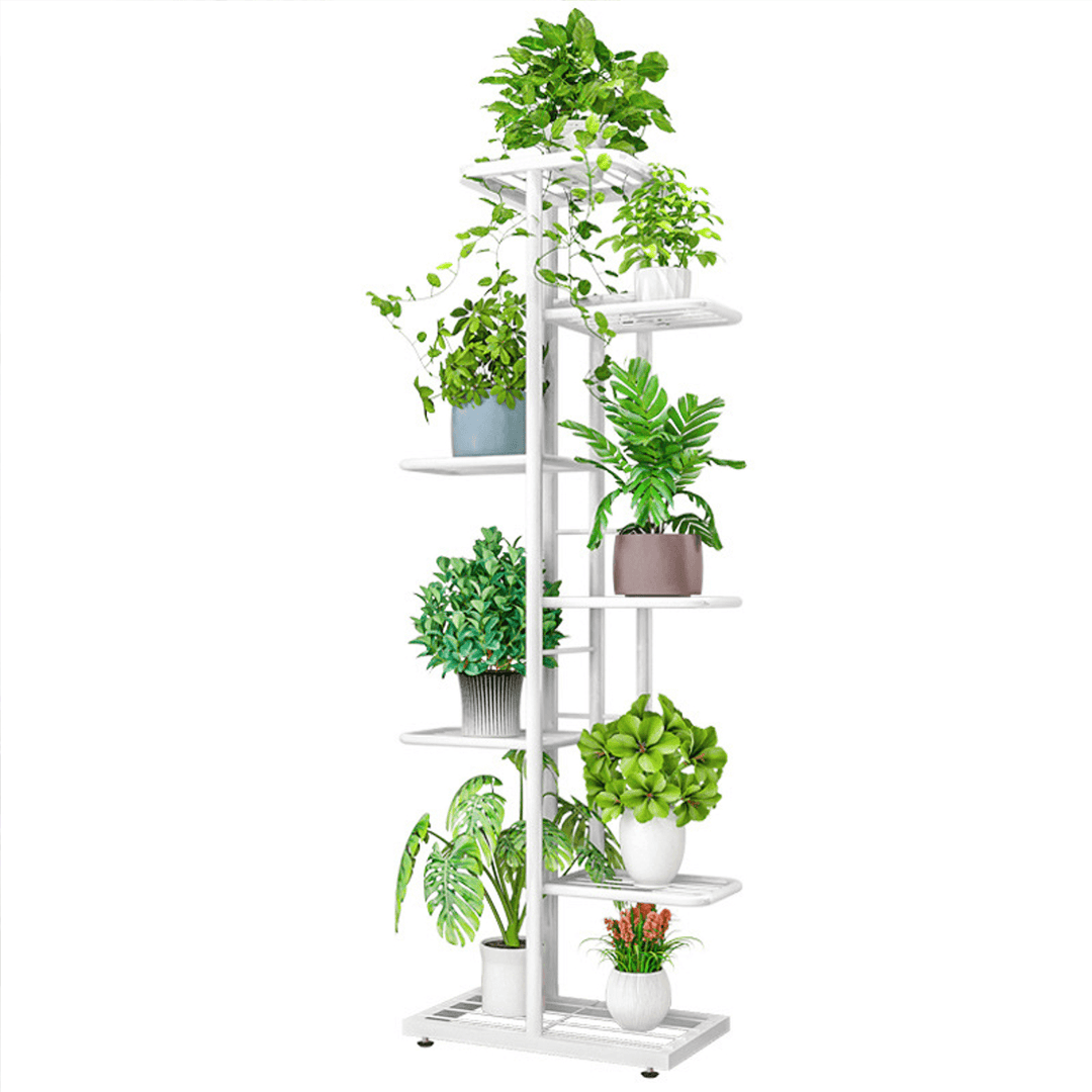 7-Tierblack/White Metal Plant Stand Outdoor Indoor Flower Pot Display Rack Ladder Shelf for Garden