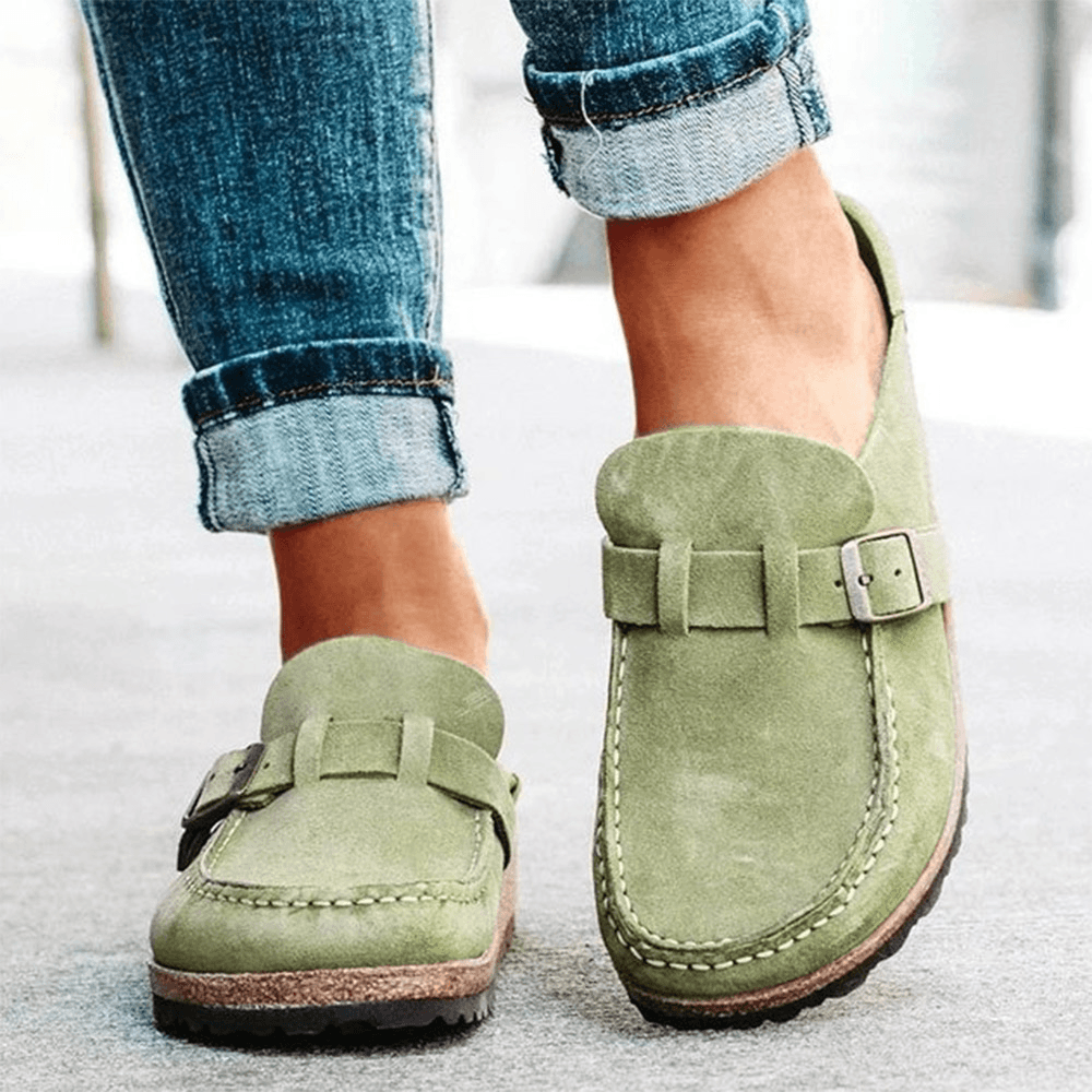 Women Casual Comfy Suede Large Size round Toe Backless Flats