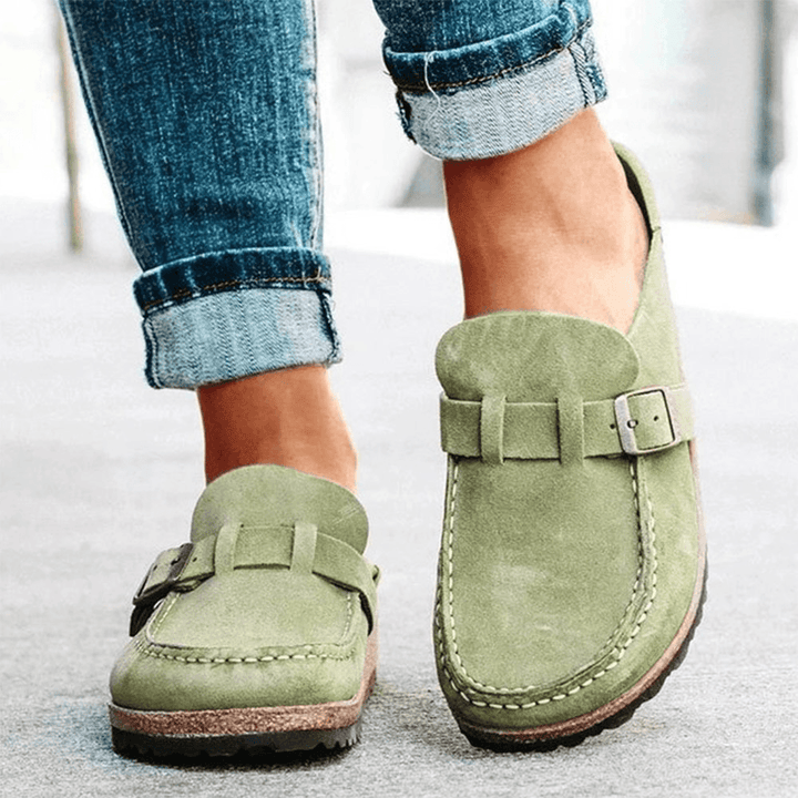 Women Casual Comfy Suede Large Size round Toe Backless Flats