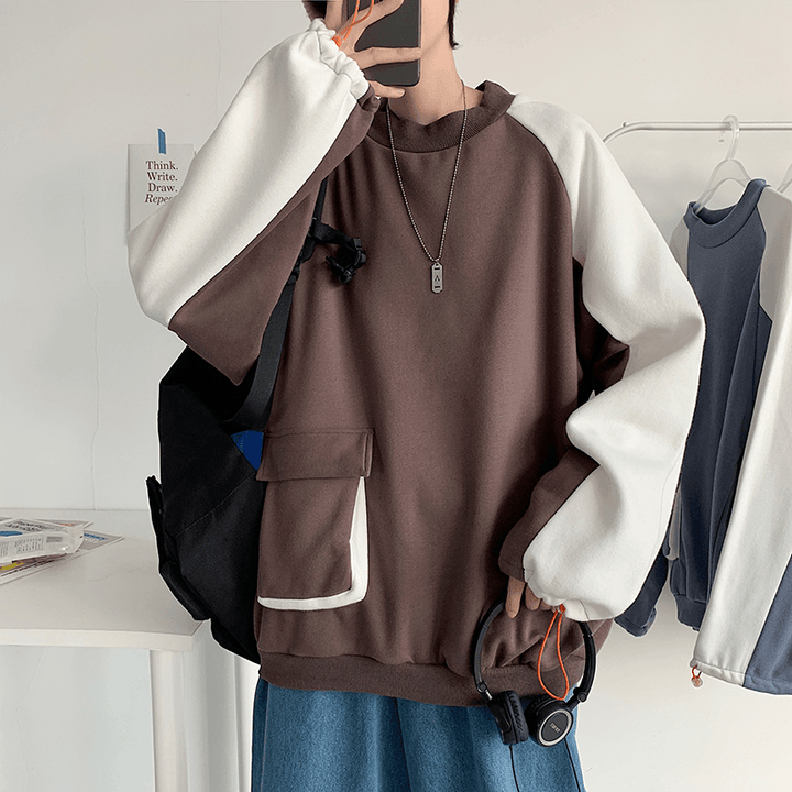 Shirt with the Pocket Sweatshirt Trendy Men plus Cashmere Loose Clothes with Big Pockets Hong Kong Style Trendy Hip-Hop Sports Jacket