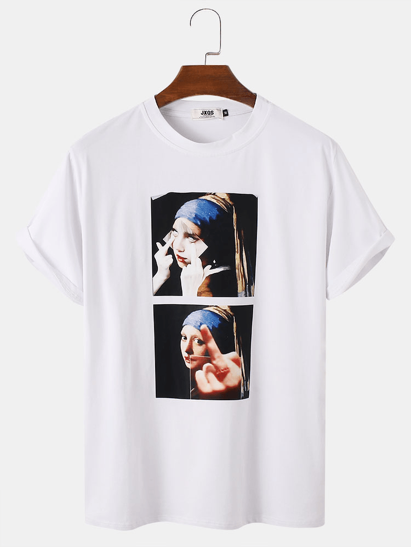 Mens Funny Figure Painting Print Crew Neck Short Sleeve T-Shirts