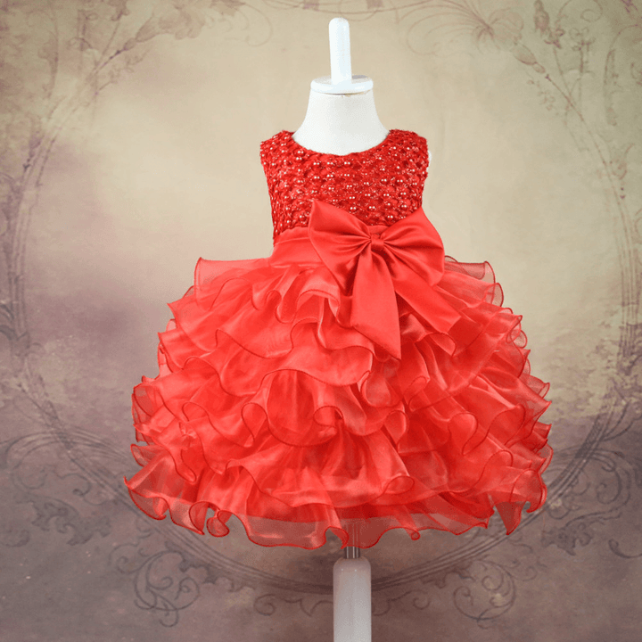 Girl Dress, Handmade Beaded Baby Dress, Full Year Old Full Moon Dress, 0-2 Year Old Bow Tie Princess Skirt - MRSLM