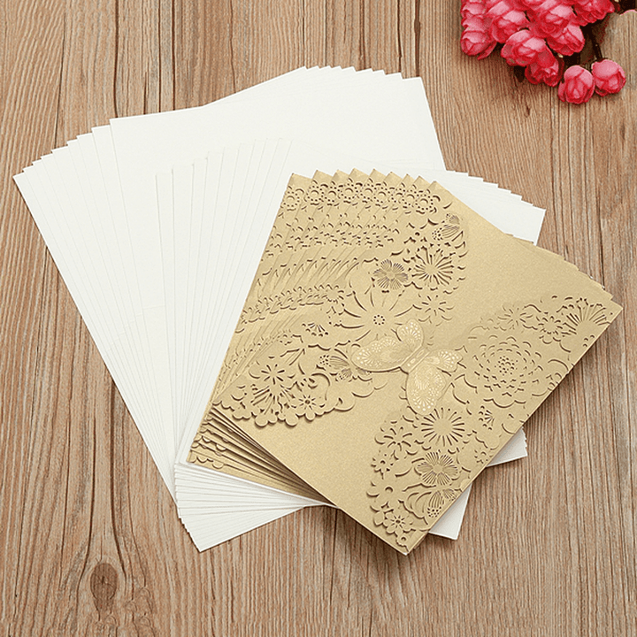 10Pcs Gold Paper Wedding Invitation Envelope Laser Cut Wedding Invitation Cards Birthday Party Card