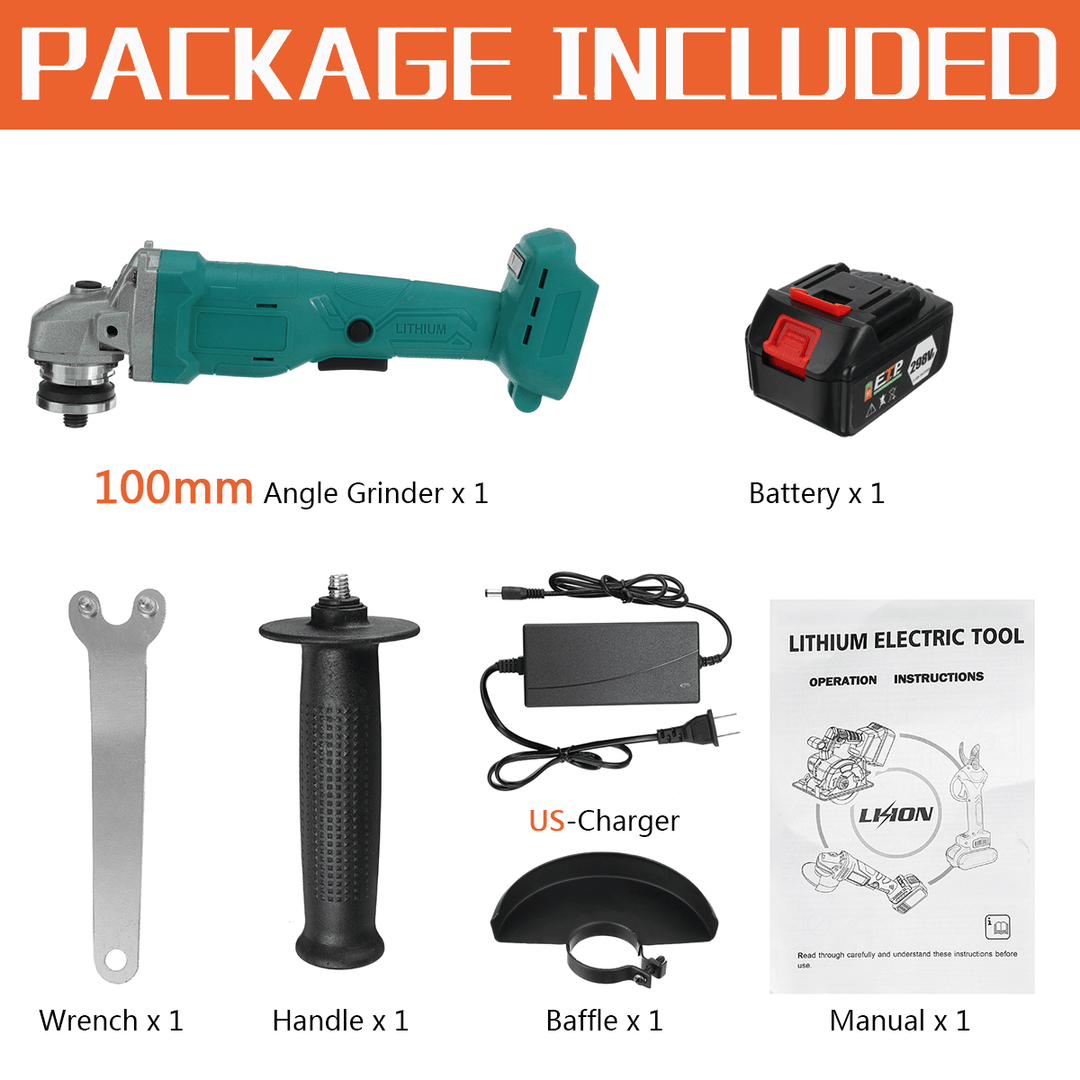 298VF 100Mm/125Mm 1300Mah Brushless Cordless Angle Grinder Cutting Grinding Polishing Tool W/ 1/2 Battery - MRSLM