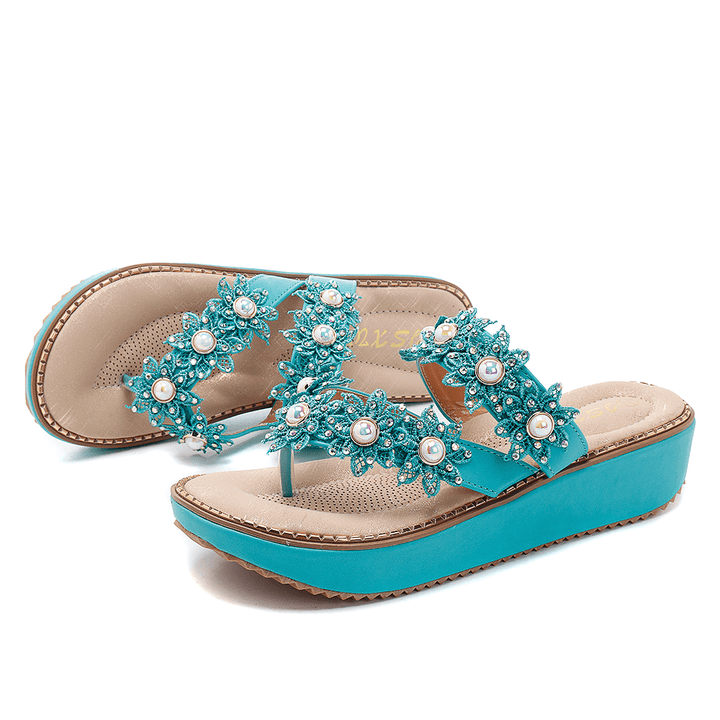 Retro Rhinestone Flowers Soft Slippers