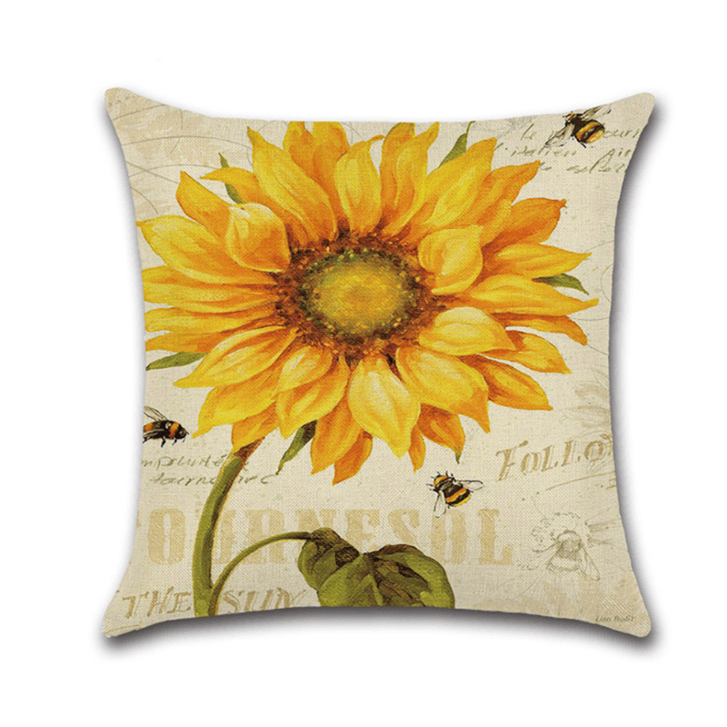 18 X 18 Inches Sunflower Throw Pillow Case Green Cushion Cover Cotton Linen Decorative Pillows Covers