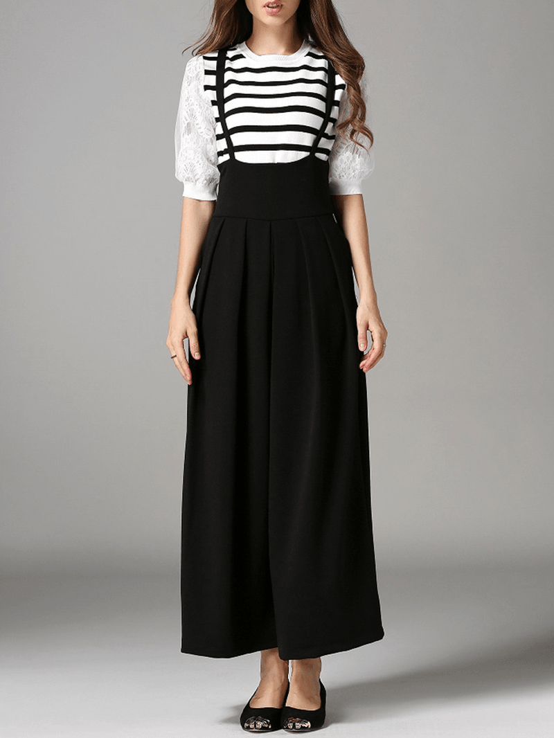 Sleeveless Straps Loose Wide Leg Pants