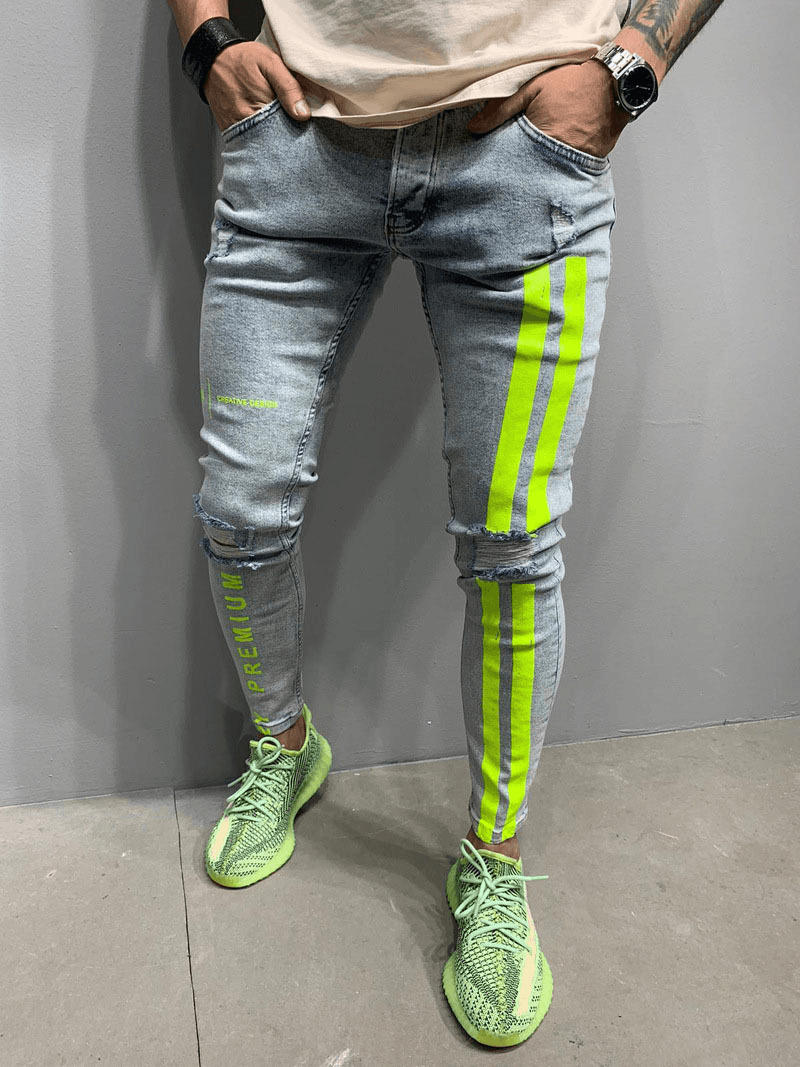 European and American Men'S Ripped Stretch Jeans