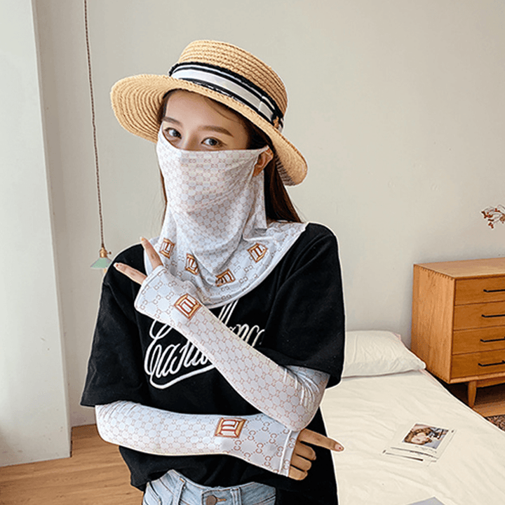 Women Sunscreen Summer Outdoor Ice Silk Hand Sleeve Arm Guard Sleeve Breathable Cover Face Veil Mask