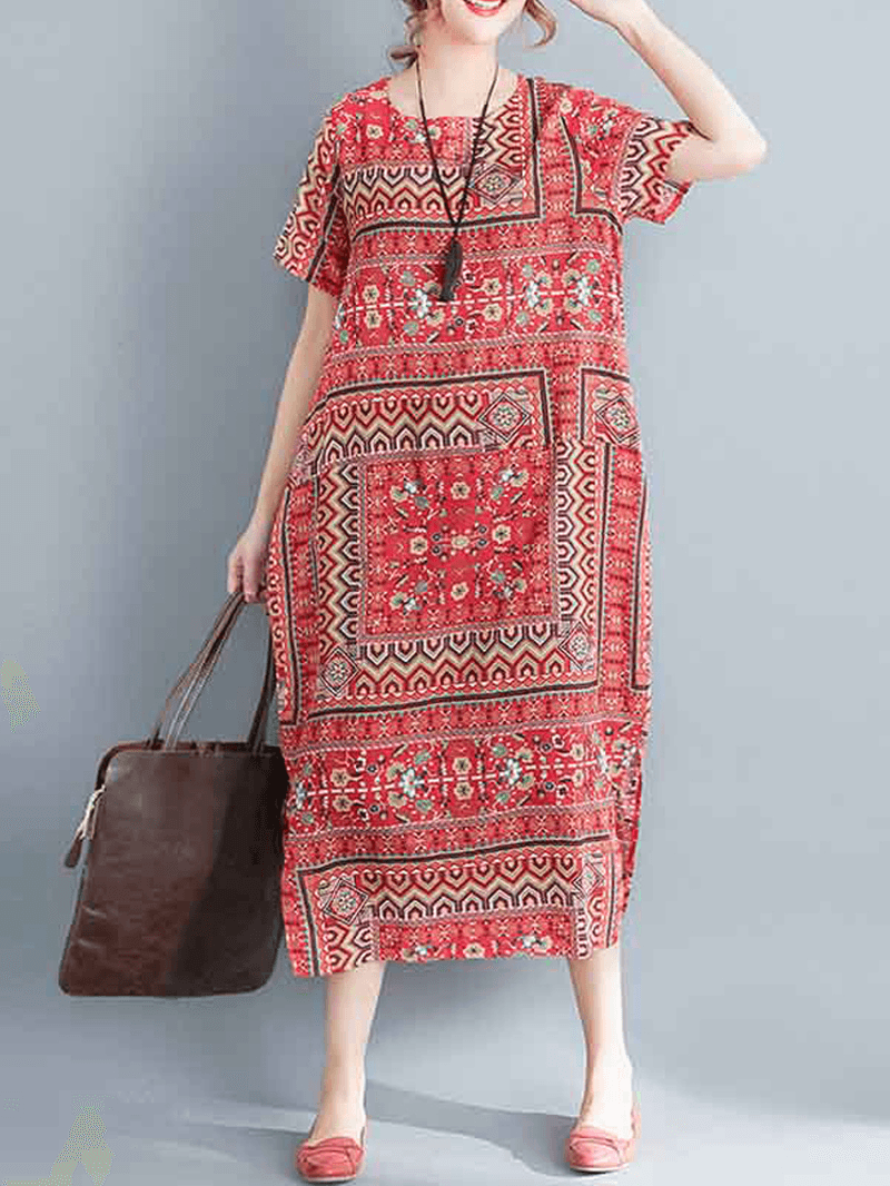 Ethnic Women Printing Cotton Vintage Dress - MRSLM