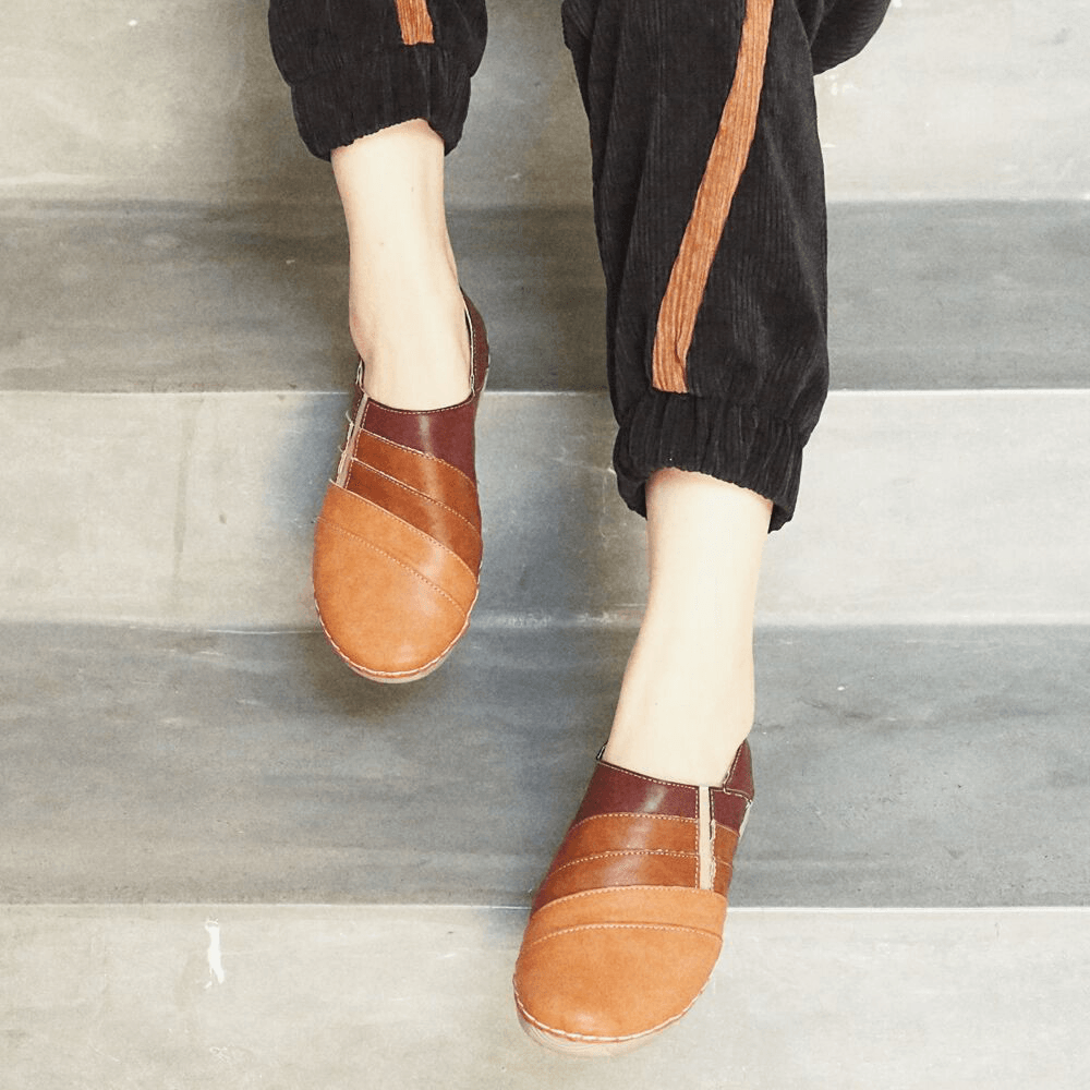 Casual Color Stitching Slip on Soft Sole Leather Walking Loafers