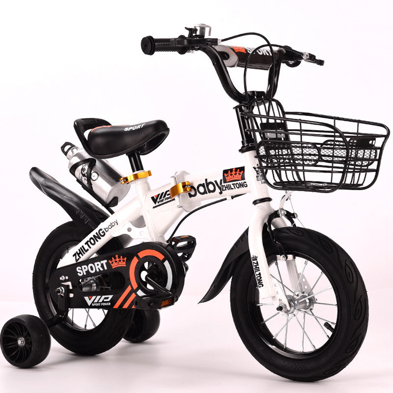 12Inch 4 Wheels Kids Adjustable Folding Balance Bike with Kettle ShelfÔºÜFlashing Wheels Baby Children Bicycle for Aged 2-4 BoysÔºÜGirls Gifts