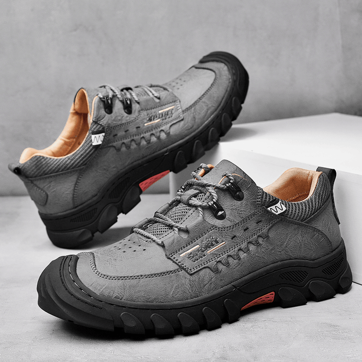 Men Genuine Leather Slip Resistant Lace-Up Casual Sport Hiking Shoes