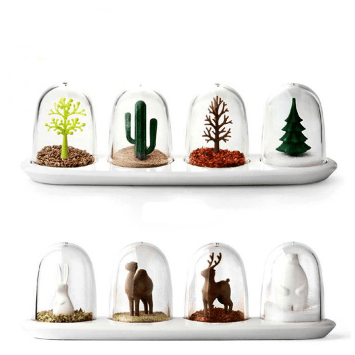 4 PCS/ Set Seasoning Shaker Bottle Four Seasons Plant Creative Animals Flavouring Bottle Salt Sugar Pepper Shaker Cooking Tools Kitchen Organizer