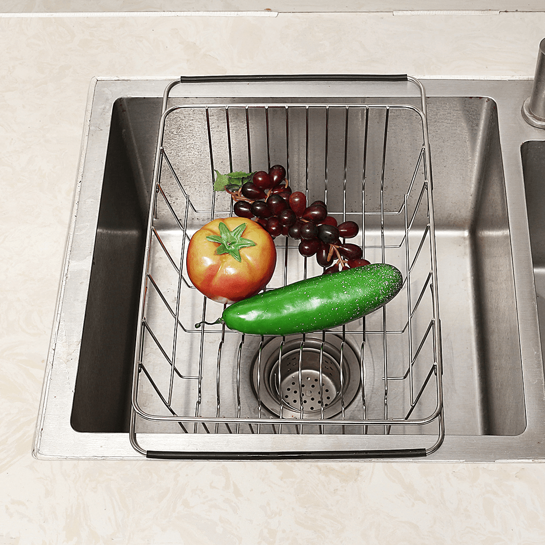 Stainless Steel Adjustable Strainer Sink Drain Basket Rack Holder Kitchen Tool