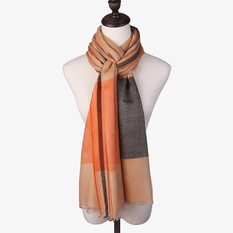 Autumn and Winter Versatile Checkered Fringe Warm Long Scarf