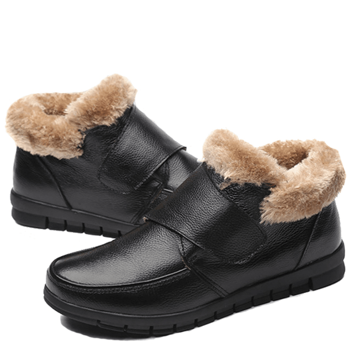 Genuine Leather Cotton Shoes Casual Slip on Fur Lining Boots