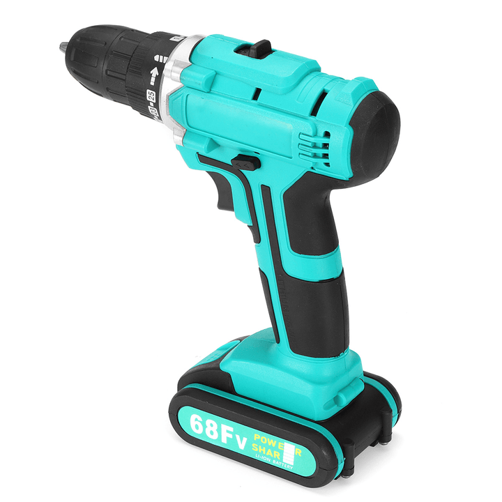 68FV Household Lithium Electric Screwdriver 2 Speed Impact Power Drills Rechargeable Drill Driver W/ 1 Li-Ion Batteries