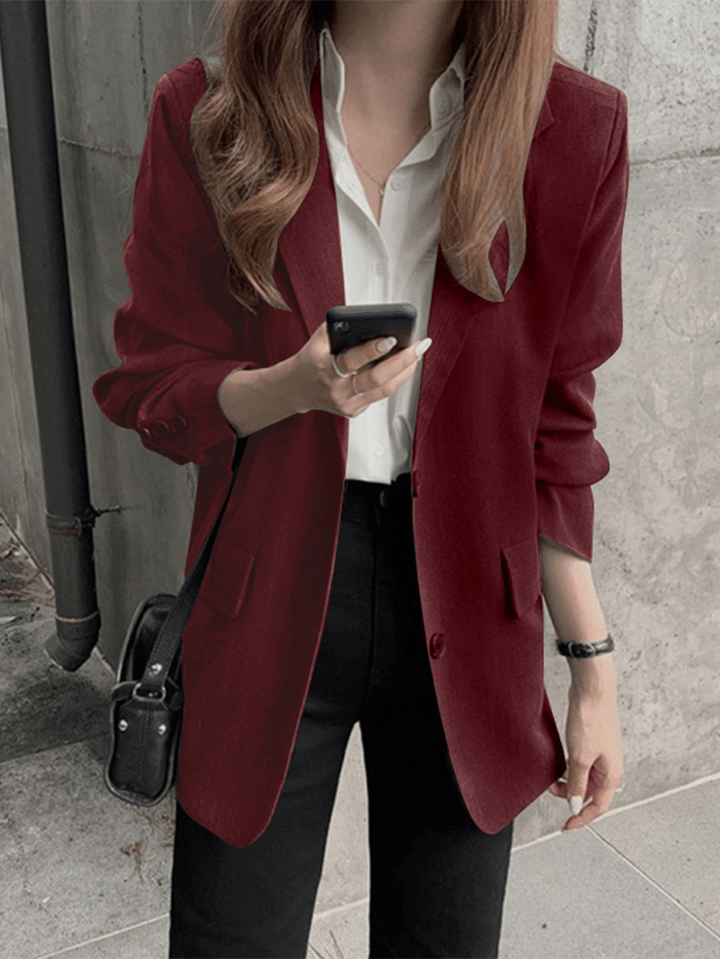 Women Full Sleeve Solid Leisure Retro Employment Workwear Blazer - MRSLM