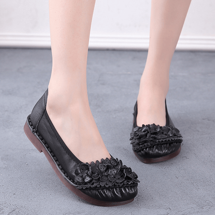 Women'S Solid Color Floral Pleated Soft Flat Driving Shoes