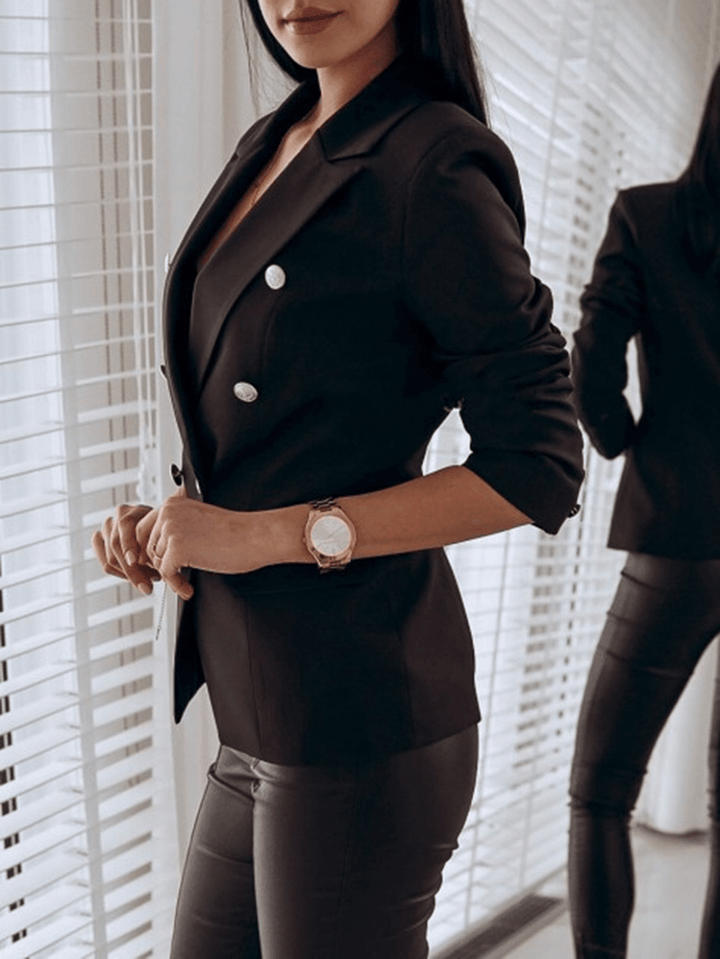 Women Solid Color Lapel Double Breasted Elegant OL Blazers