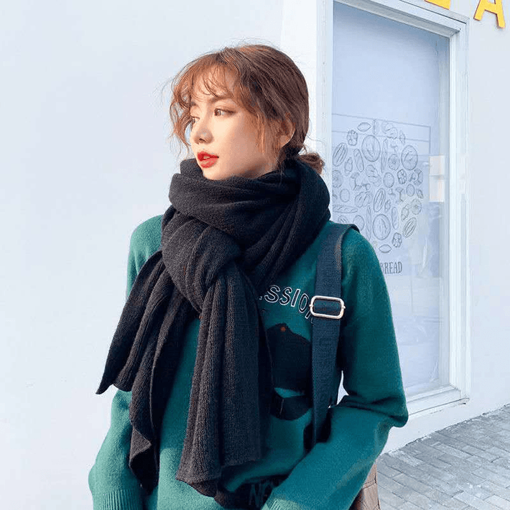 Pure Color Knitted Wool Scarf Women Autumn and Winter