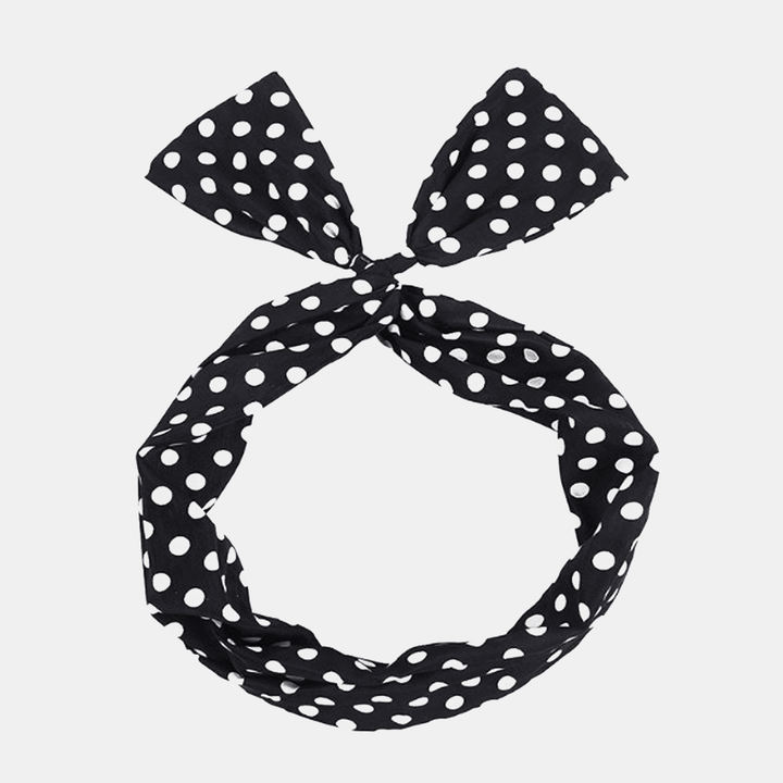 Women Cute Sweet Bow Headdress Dot Stripe Pattern with Adjustable Straight Wire Fabric Cross Tie Headband