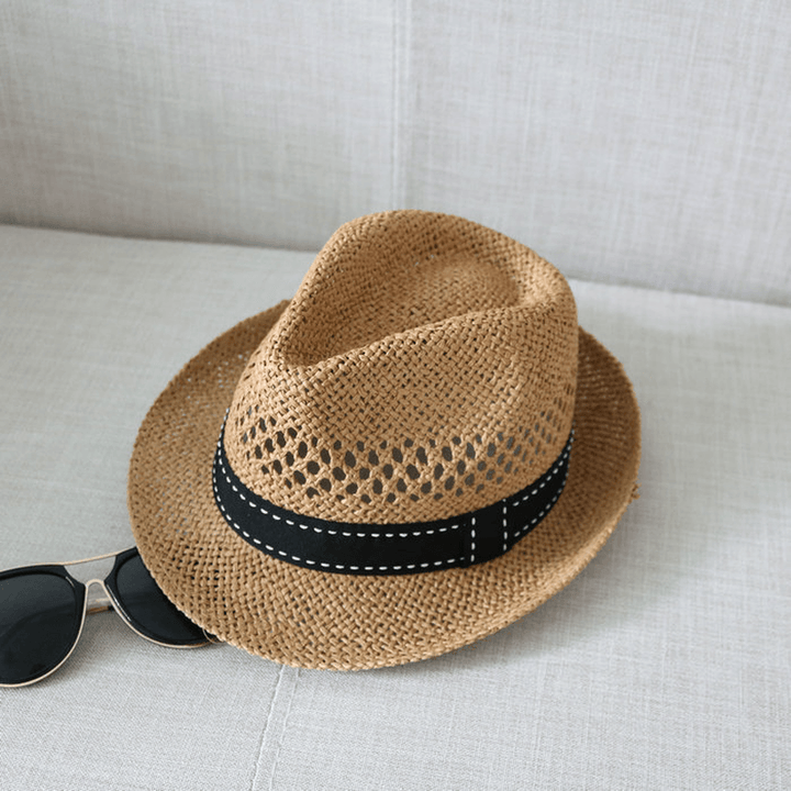 Straw Hat Cool Hat New Summer Hat Men'S and Women'S Top Hat Woven British Style Sun Protection Beach Hollow Out Sun Hat