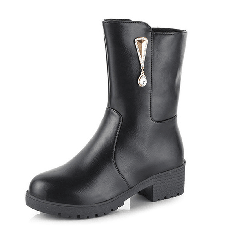 Women Winter Keep Warm Crystal Fashion Mid-Calf Boots